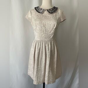 Kensie Ivory Brocade Mini Dress with Beaded Collar